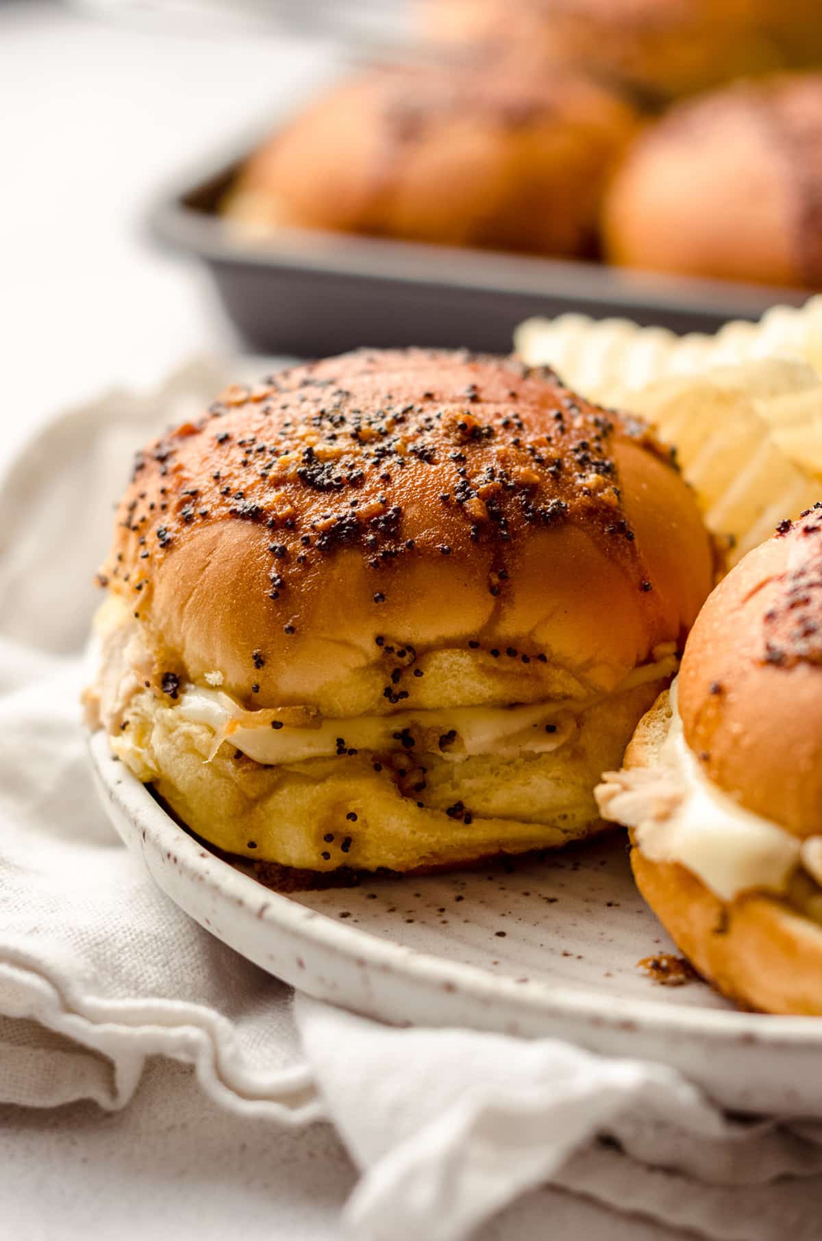 turkey and cheese slider on a plate