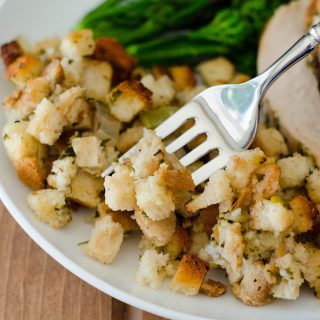 Traditional Bread Stuffing: Loaded with flavorful vegetables and the perfect herbs to complement your dish, this classic stuffing will go great at your Thanksgiving feast.