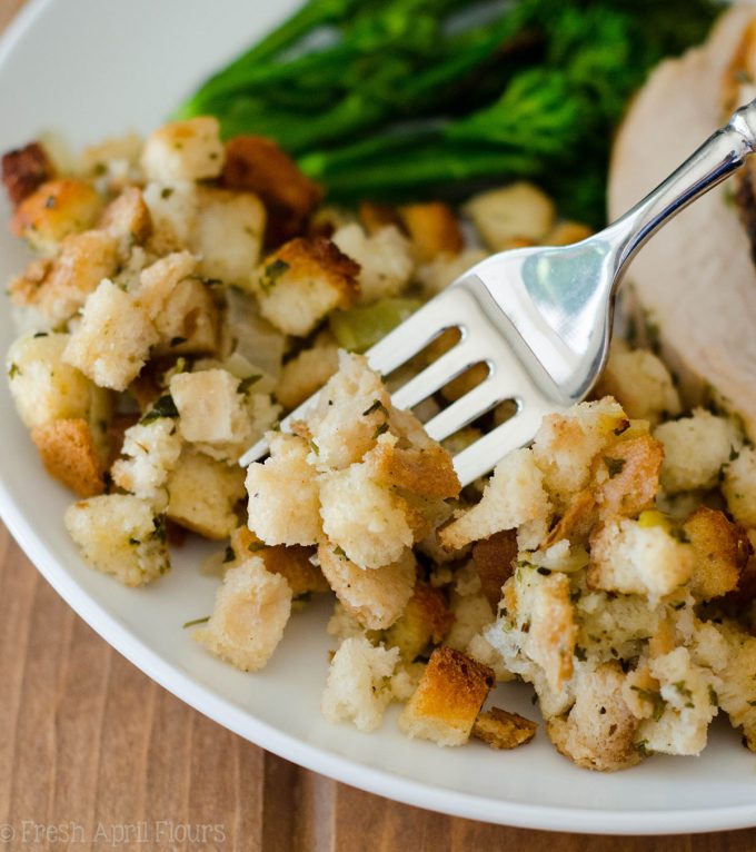 Traditional Bread Stuffing: Loaded with flavorful vegetables and the perfect herbs to complement your dish, this classic stuffing will go great at your Thanksgiving feast.