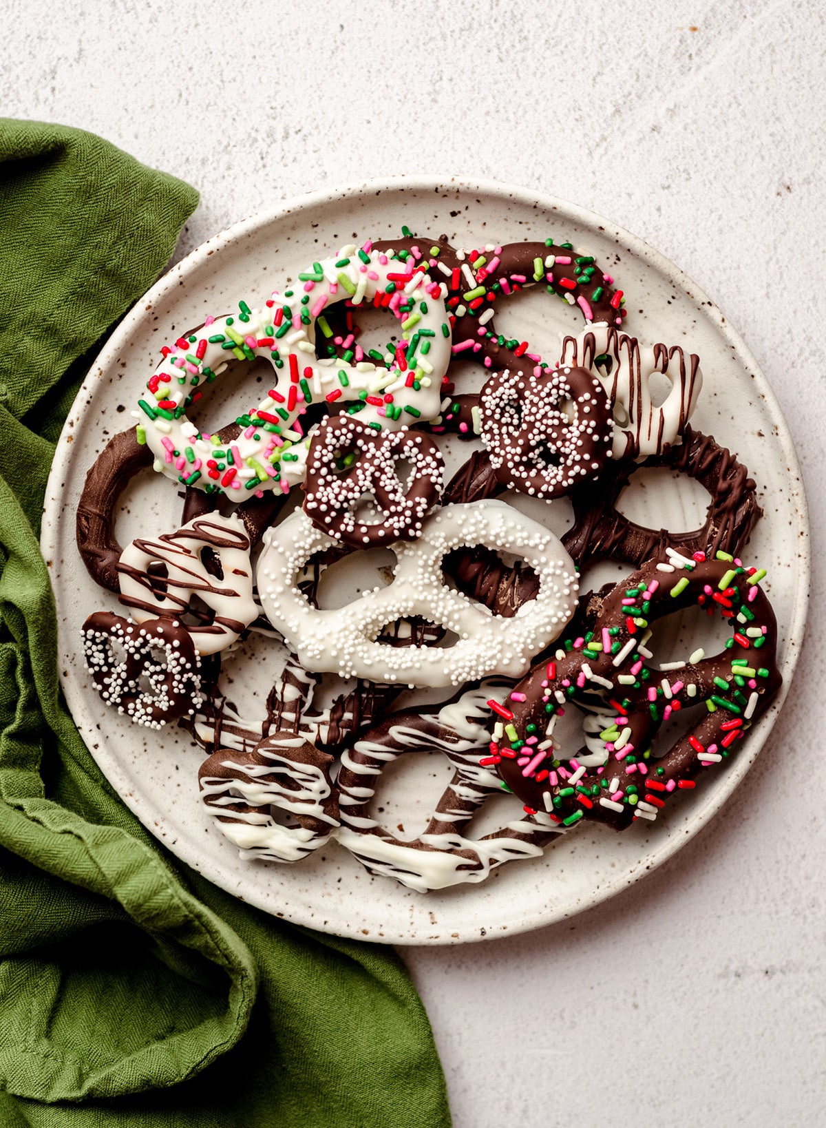 plate of homemade chocolate covered pretzels