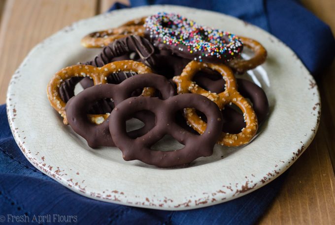 Homemade Chocolate Covered Pretzels: Make your own chocolate covered pretzels at home to stick in cookie trays or simply snack on!
