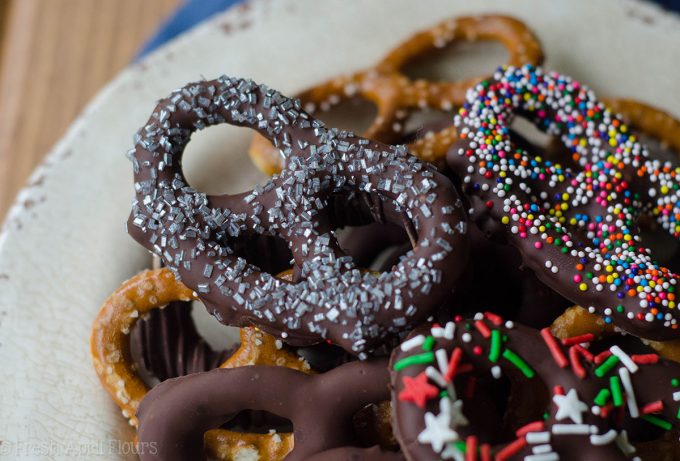 Homemade Chocolate Covered Pretzels: Make your own chocolate covered pretzels at home to stick in cookie trays or simply snack on!