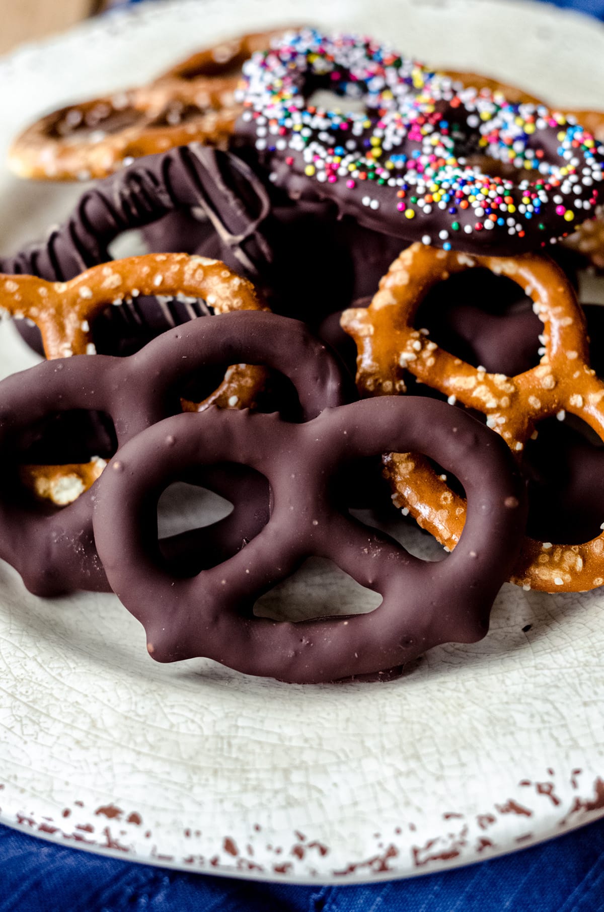 homemade chocolate covered pretzels on a plate