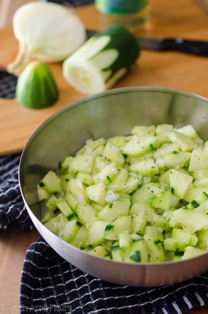 Zesty Cucumber Salad: An easy side dish or dip made with crispy cucumbers, sweet onions, peppy ranch flavors, and tangy rice vinegar. Jazz it up with a jalapeño!