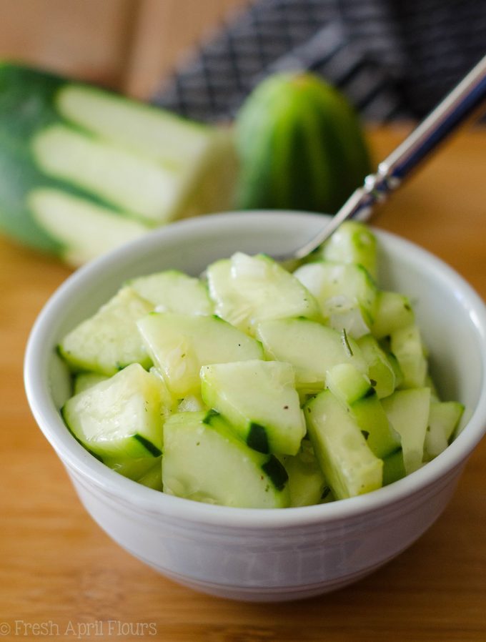Zesty Cucumber Salad: An easy side dish or dip made with crispy cucumbers, sweet onions, peppy ranch flavors, and tangy rice vinegar. Jazz it up with a jalapeño!