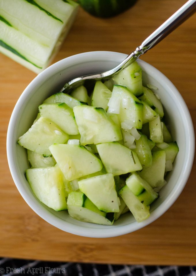 Zesty Cucumber Salad: An easy side dish or dip made with crispy cucumbers, sweet onions, peppy ranch flavors, and tangy rice vinegar. Jazz it up with a jalapeño!