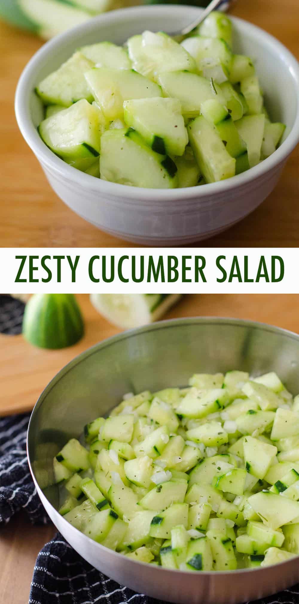 An easy side dish or dip made with crispy cucumbers, sweet onions, peppy ranch flavors, and tangy rice vinegar. Jazz it up with a jalapeño! via @frshaprilflours