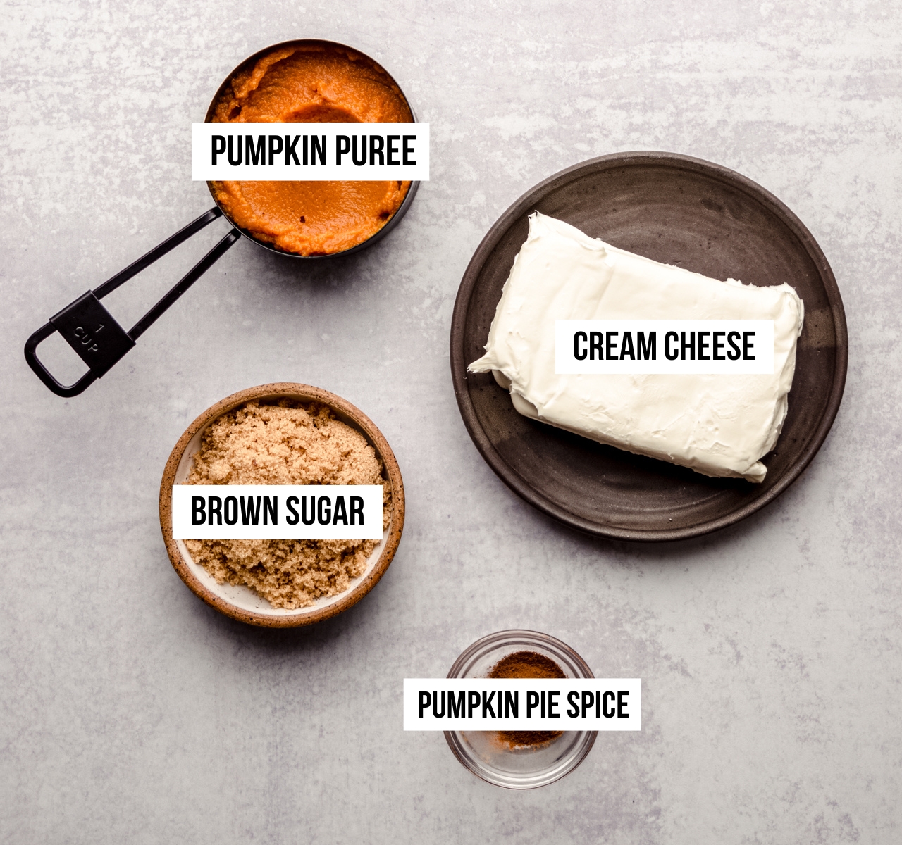 Ingredients for pumpkin dip with text overlay.