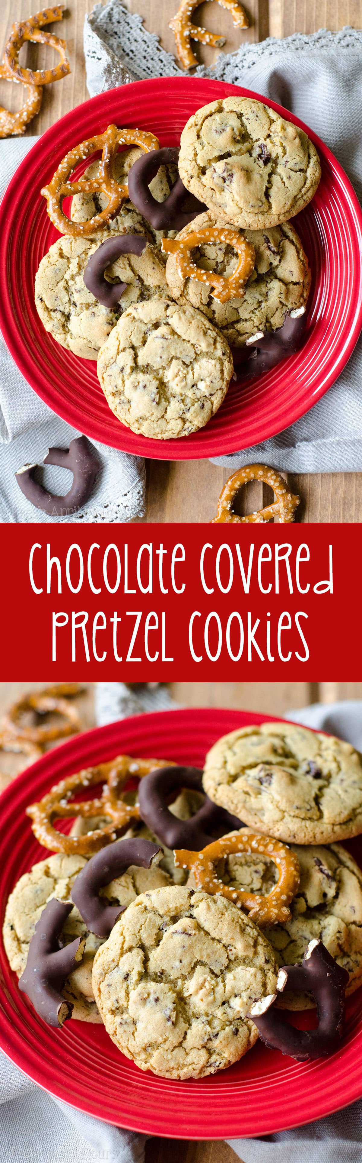 Chocolate Covered Pretzel Cookies: Simple brown sugar cookies filled with sweet and salty chocolate covered pretzels. via @frshaprilflours