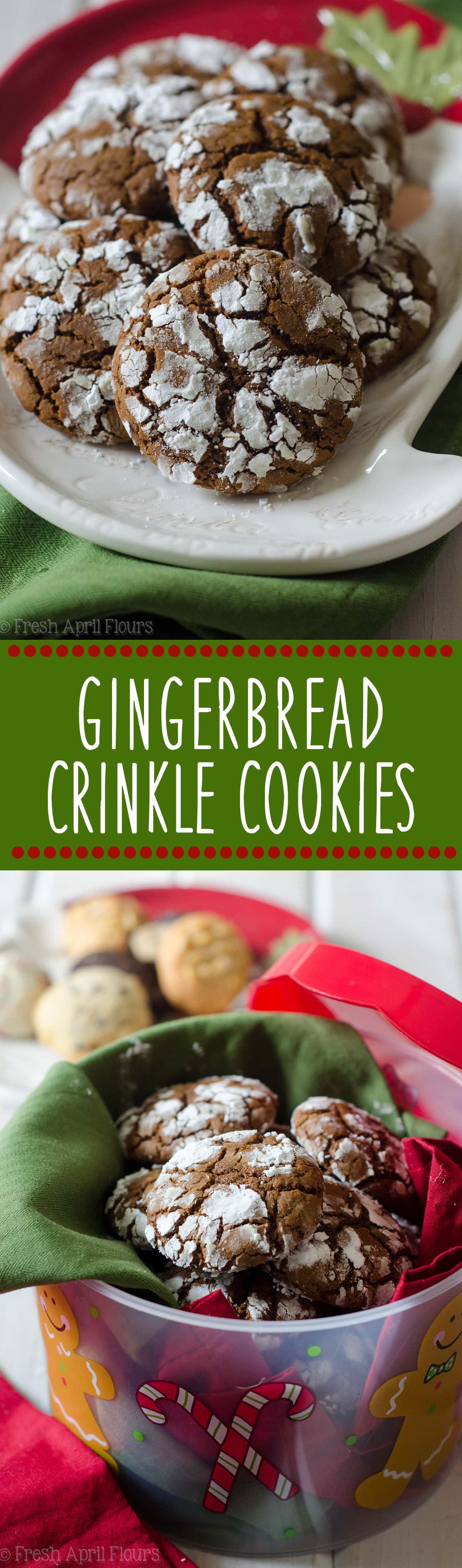 Gingerbread Crinkle Cookies: A crunchy, spicy cookie covered in sweet powdered sugar, perfect for dunking in a glass of eggnog. via @frshaprilflours