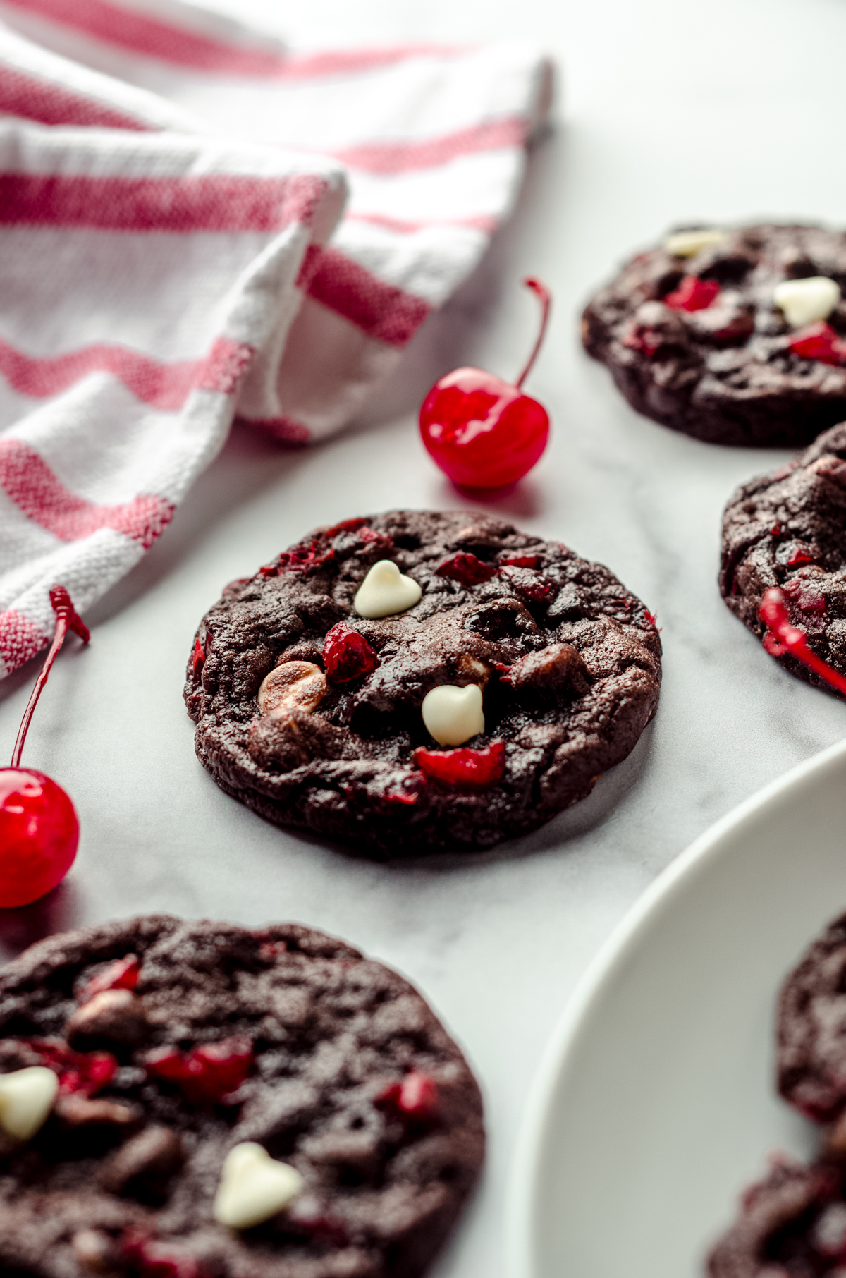 Black Forest cookies on a surface.
