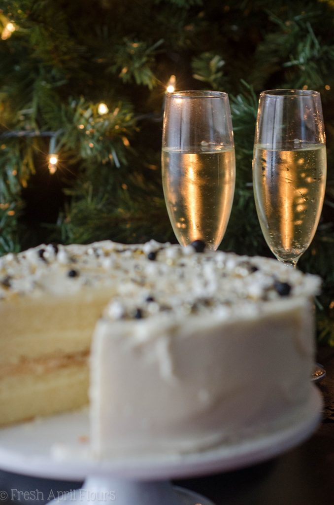 Champagne Layer Cake: Fluffy and moist white cake packed with a punch of real champagne and topped with a spiked buttercream.