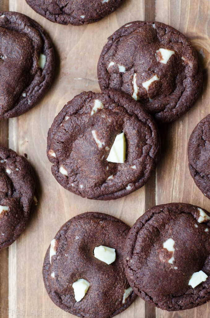 Chocolate White Chocolate Chunk Cookies: Simple chocolate cookies filled with creamy chunks of white chocolate.