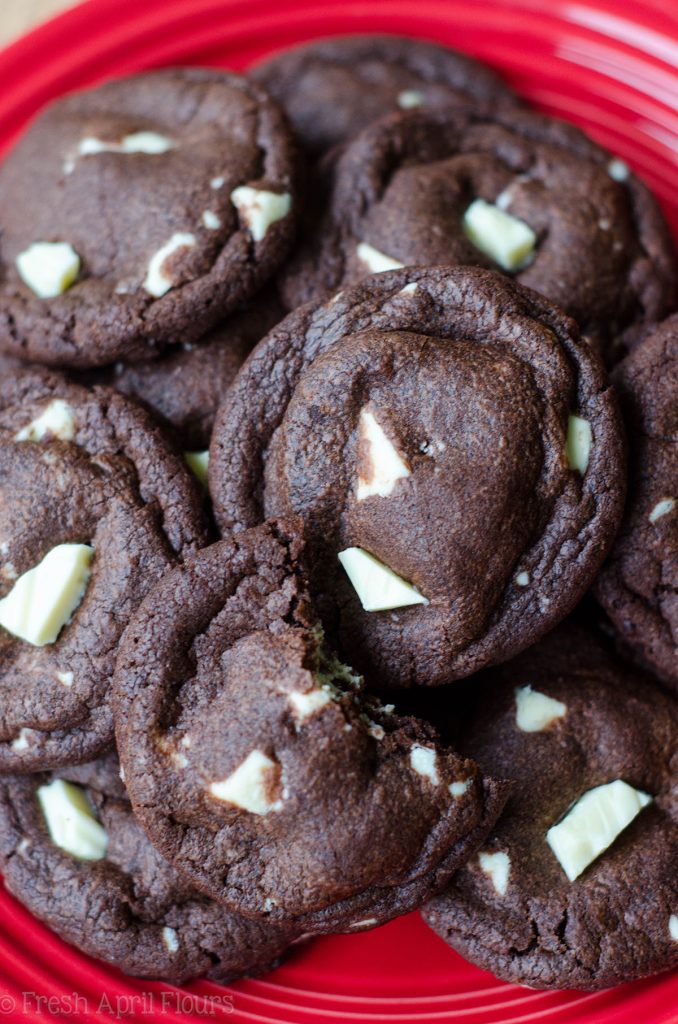Chocolate White Chocolate Chunk Cookies: Simple chocolate cookies filled with creamy chunks of white chocolate.