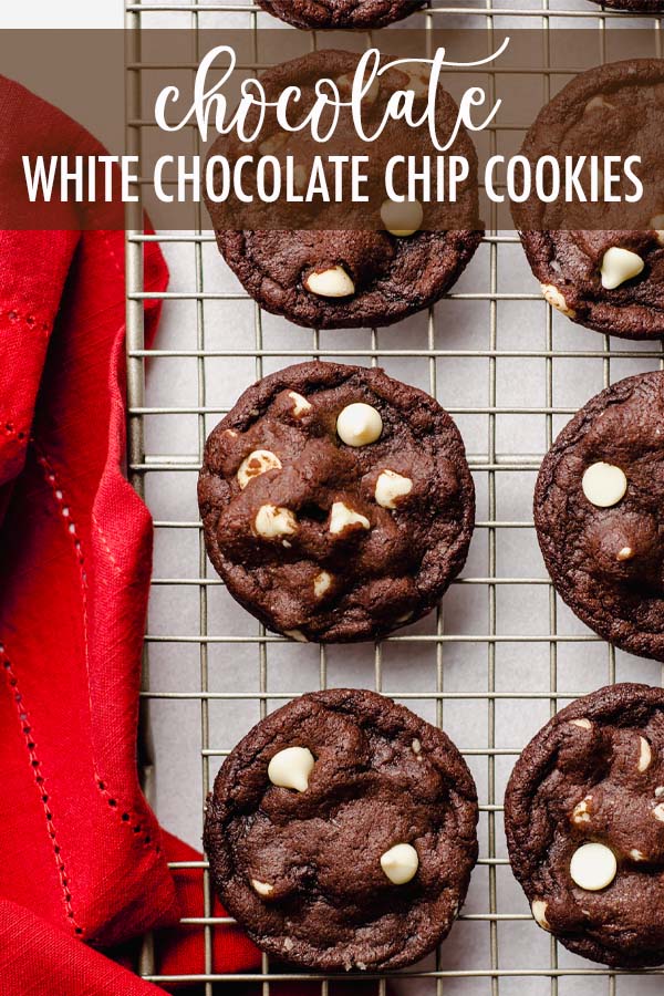 Soft and chewy chocolate cookies filled with creamy white chocolate chips. Some call these an inside out chocolate chip cookie, and they're sure to be a favorite if you're a chocolate lover! via @frshaprilflours