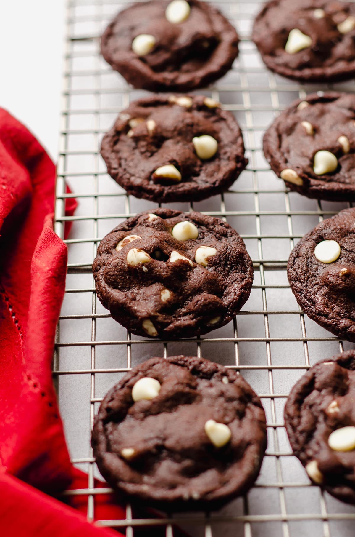 chocolate white chocolate chips on a wire cooling rack