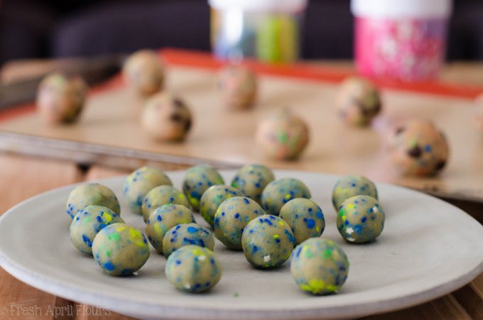 Gender Reveal Cookies: Classic chocolate chip cookies baked with a surprise of colored sprinkles inside perfect for revealing the gender of a baby.