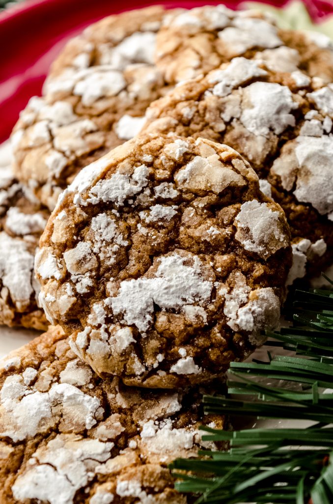 Gingerbread crinkle cookies on a plate.