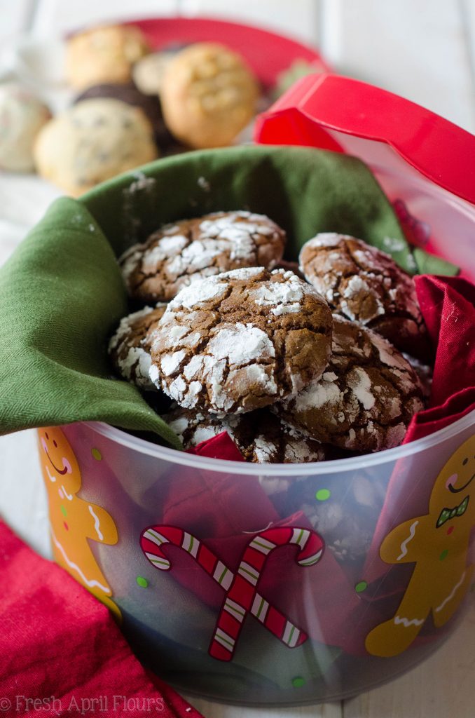 Gingerbread Crinkle Cookies: A crunchy, spicy cookie covered in sweet powdered sugar, perfect for dunking in a glass of eggnog.