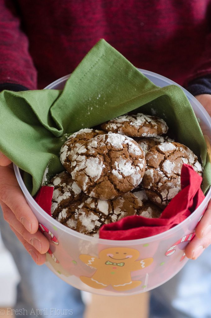 Gingerbread Crinkle Cookies: A crunchy, spicy cookie covered in sweet powdered sugar, perfect for dunking in a glass of eggnog.