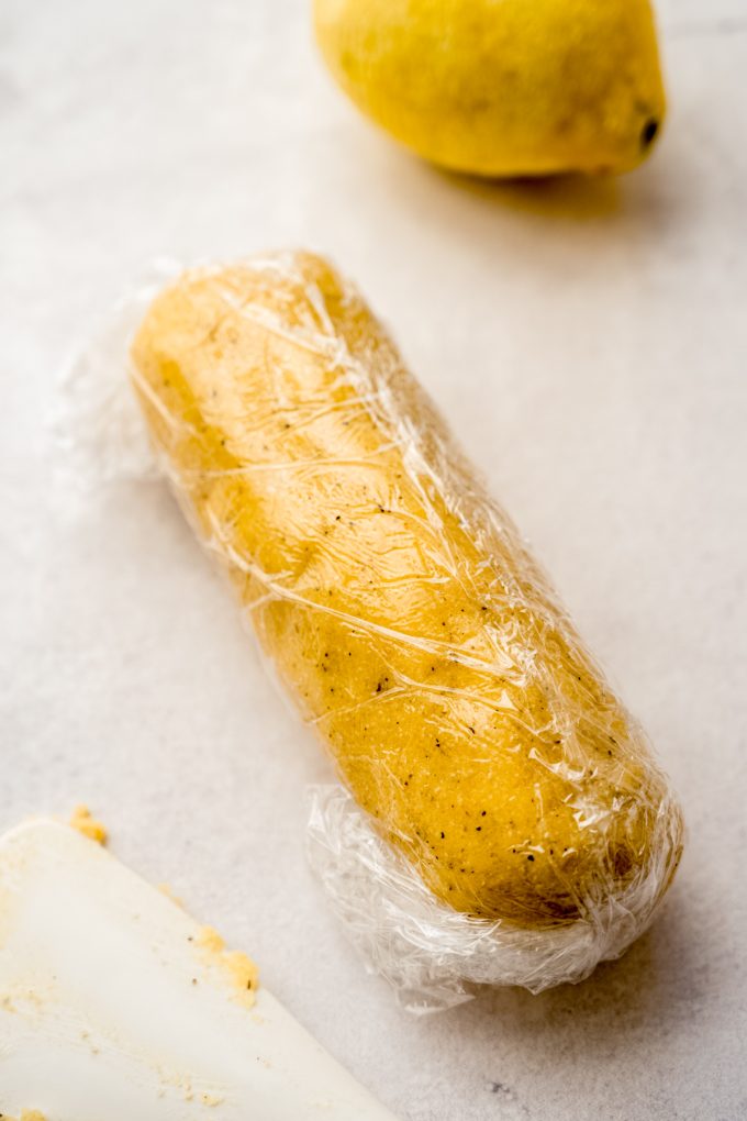Lemon pepper slice and bake cookie dough in a log.