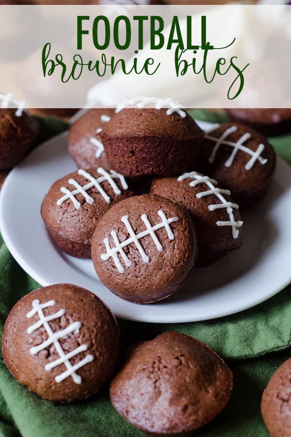 Adorable bite-size brownies adorned with buttercream football stripes. Perfect for any football game day you're looking to celebrate! via @frshaprilflours