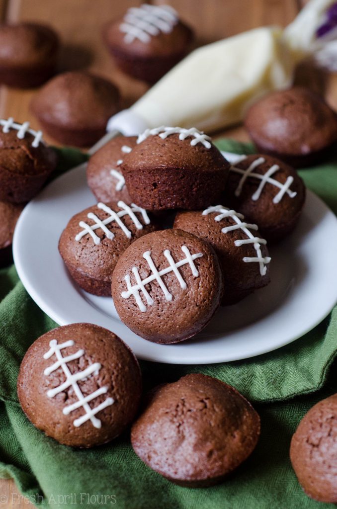 Game Day Brownie Bites: Adorable bite-size brownies adorned with buttercream football stripes. Perfect for any football game day you're looking to celebrate!