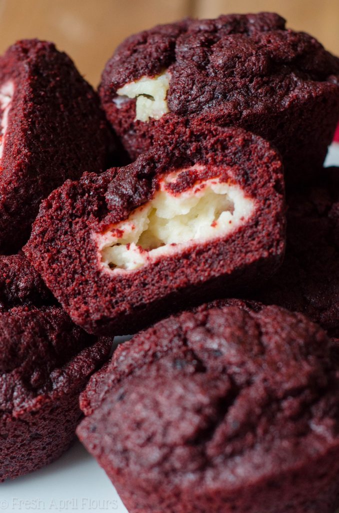 Cream Cheese Filled Red Velvet Muffins: All the red velvet flavor packed into a muffin, filled with lightly sweetened cream cheese filling.