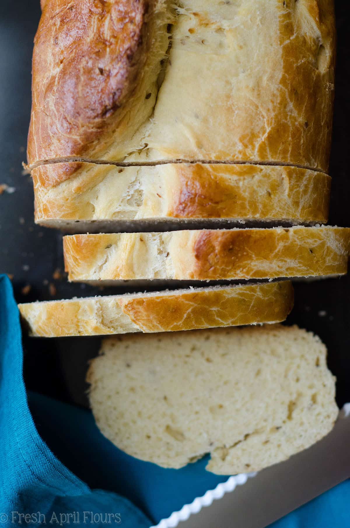 aerial photo of loaf of sliced anise bread