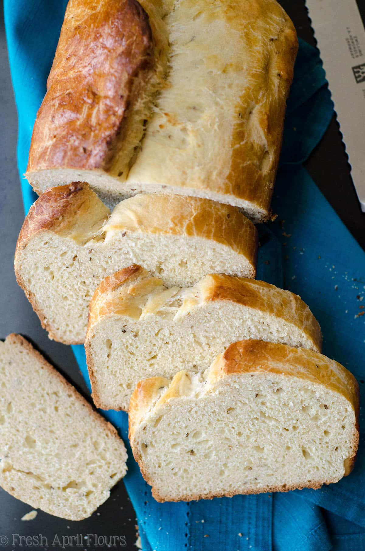 aerial photo of loaf of sliced anise bread