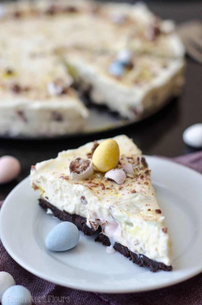 No Bake Mini Egg Pie: A creamy no bake pie filled with chopped Cadbury Mini Eggs-- perfect for Easter!