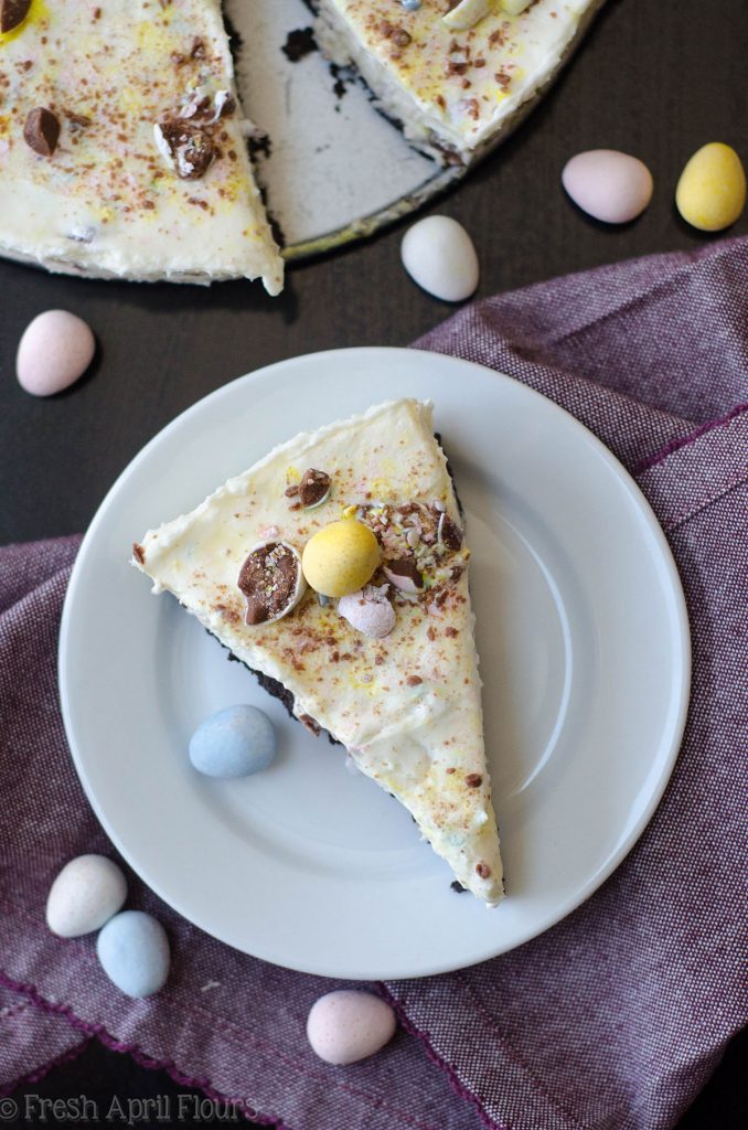 No Bake Mini Egg Pie: A creamy no bake pie filled with chopped Cadbury Mini Eggs-- perfect for Easter!