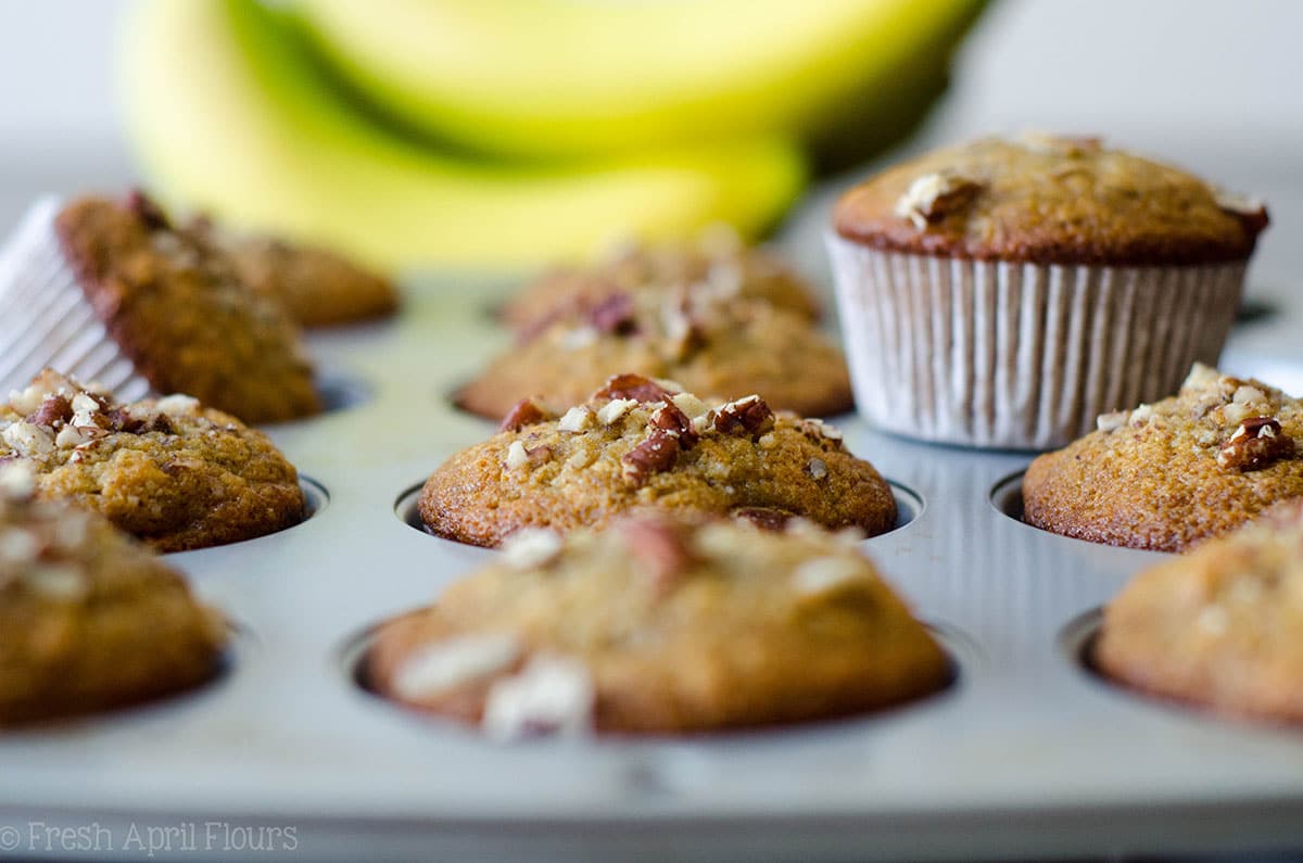 banana bread muffins in a muffin tin