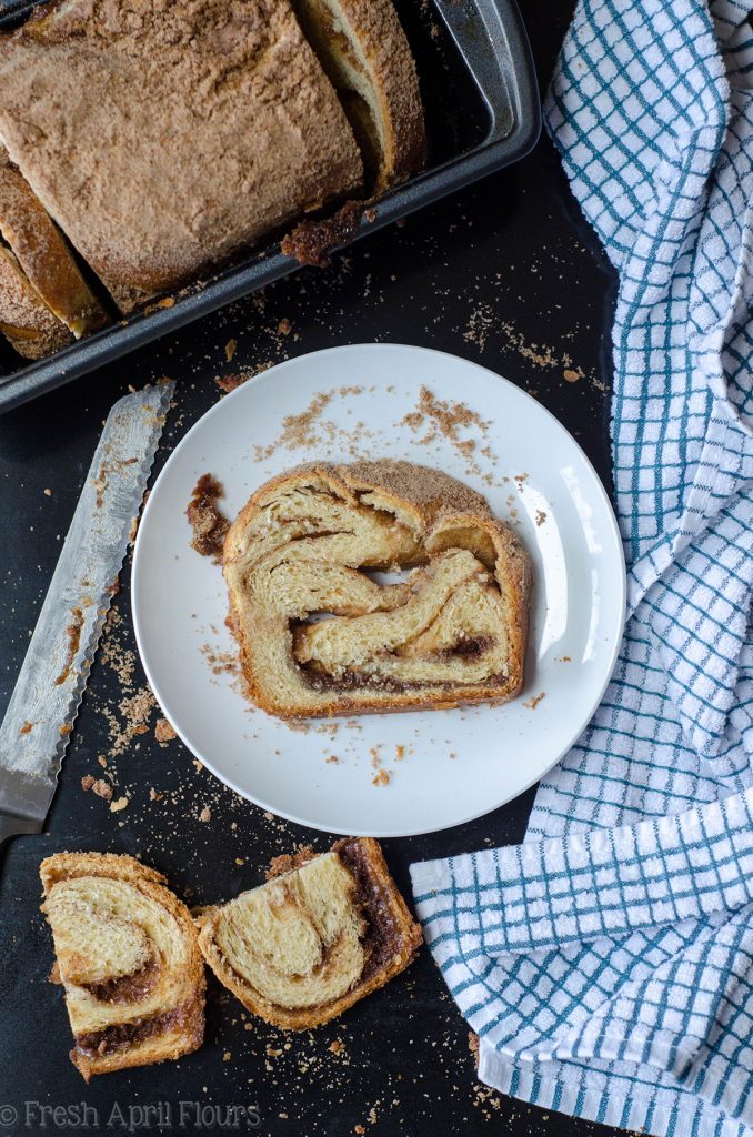 Cinnamon Babka: A simple twisted yeast bread with a cinnamon sugar filling and topped with cinnamon streusel. This loaf of bread tastes like a big cinnamon bun!