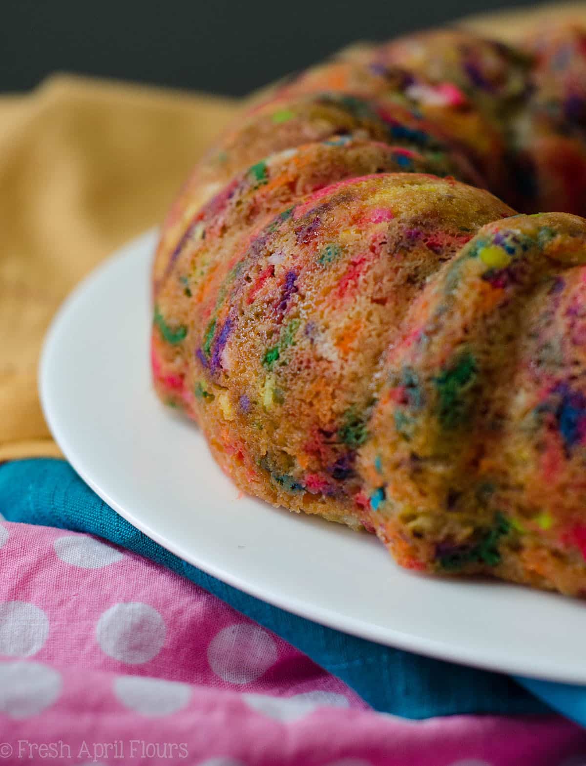 funfetti bundt cake on a plate