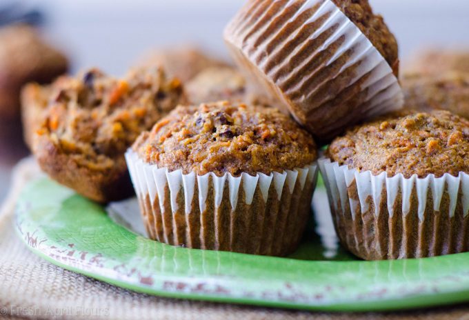 Morning Glory Muffins: Hearty whole wheat muffins packed with fruits, vegetables, nuts, and flaxseed to fill you up at breakfast time.