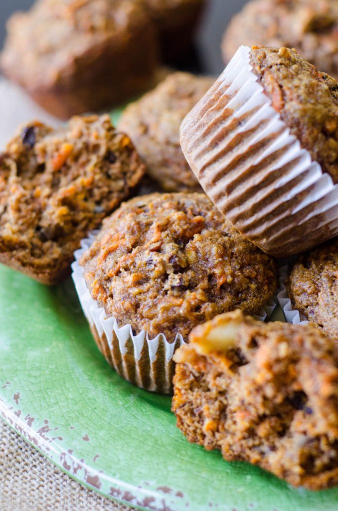 Morning Glory Muffins: Hearty whole wheat muffins packed with fruits, vegetables, nuts, and flaxseed to fill you up at breakfast time.