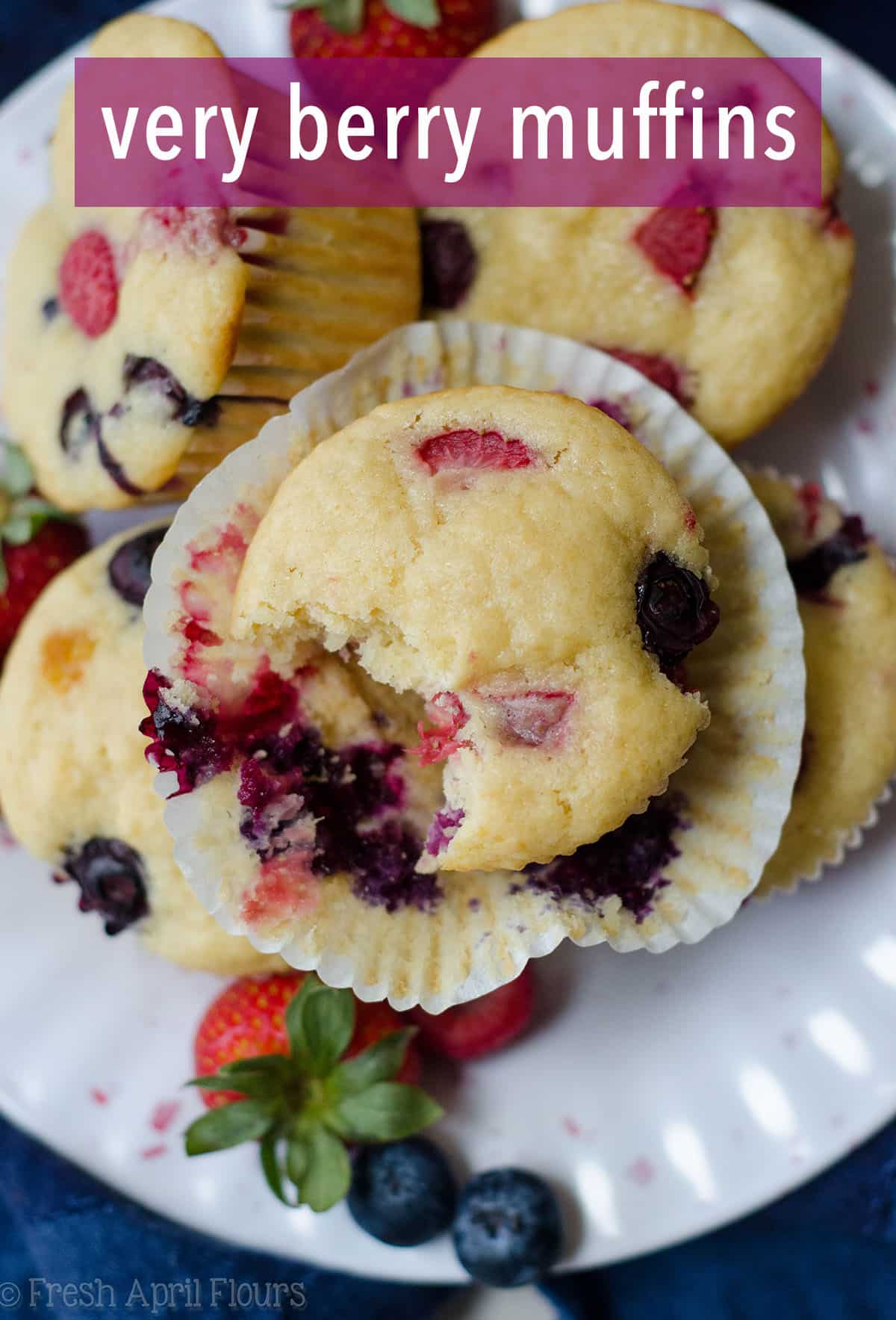 Very Berry Muffins: Soft and flavorful buttermilk muffins bursting with blueberries, raspberries, and strawberries.  via @frshaprilflours