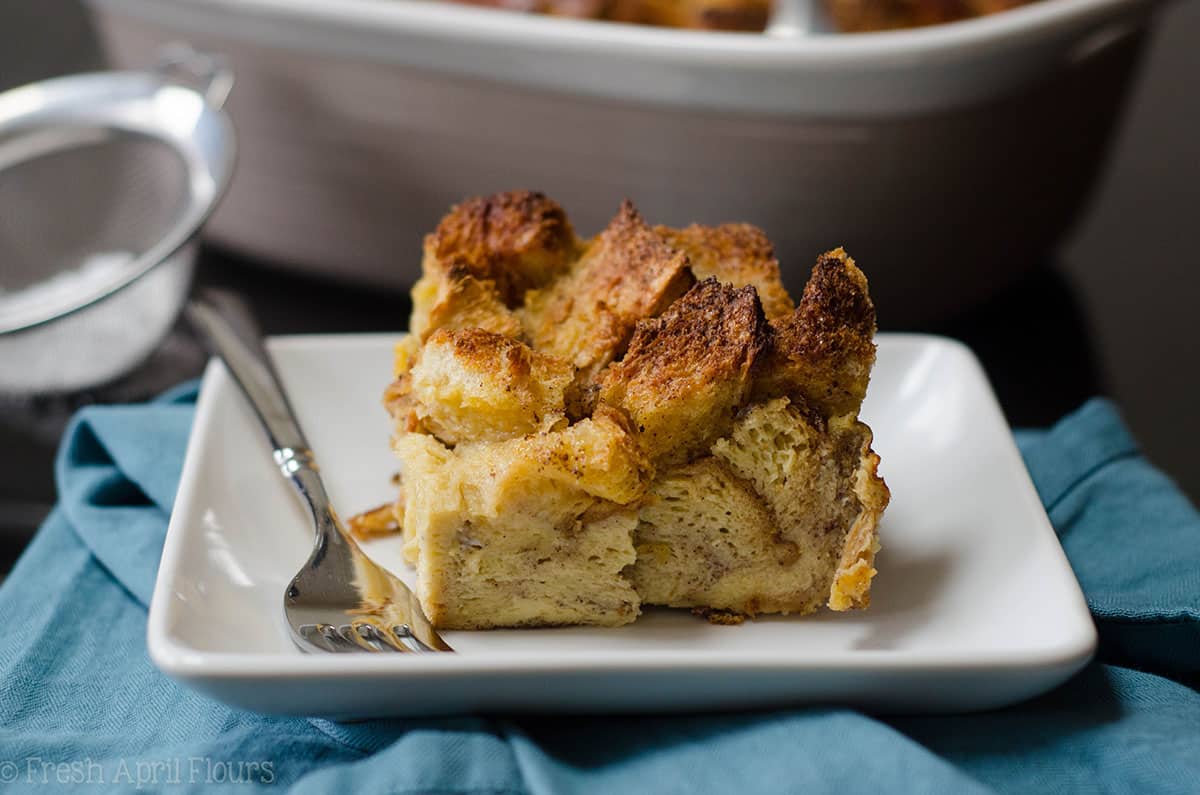 slice of easy overnight french toast casserole on a plate