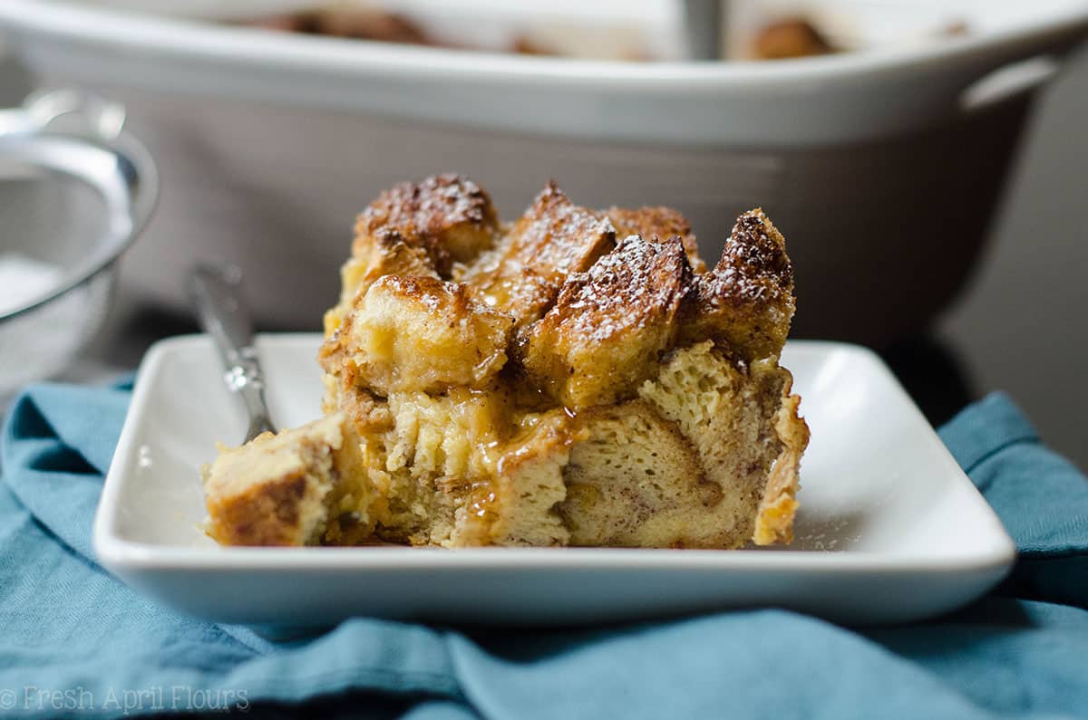 portion of french toast casserole overnight recipe on a plate