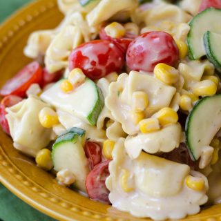 Summer Pasta Salad: A lightly creamy tortellini pasta salad filled with summer's best vegetables.