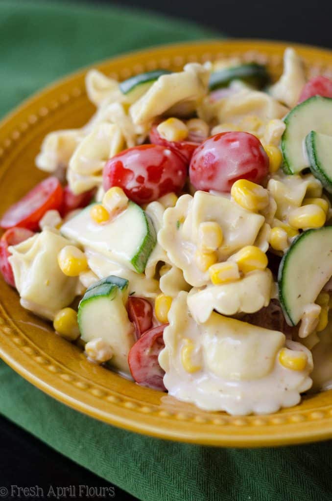 Summer Pasta Salad: A lightly creamy tortellini pasta salad filled with summer's best vegetables.