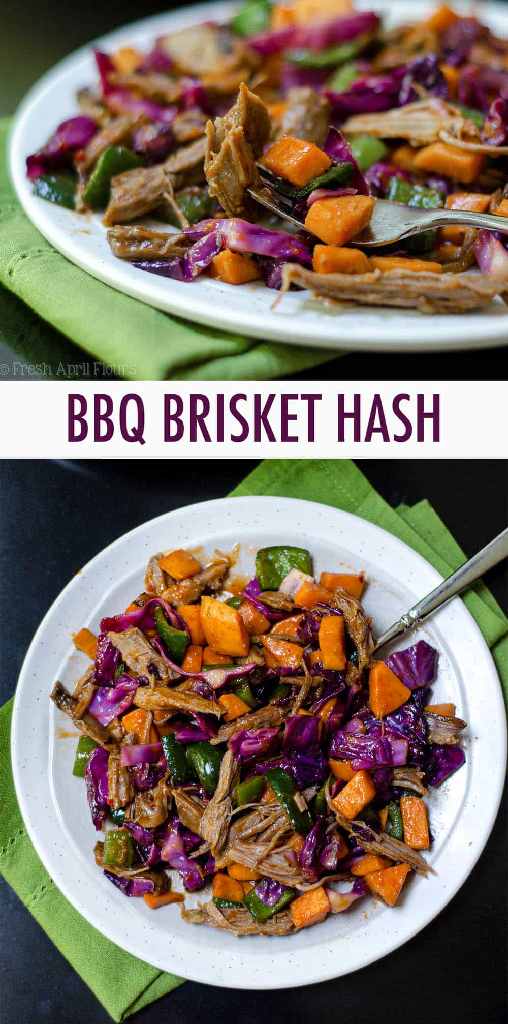 BBQ brisket gets a vegetable overhaul, combined with tender sweet potatoes, crunchy red cabbage, and spicy poblano and jalapeño peppers. via @frshaprilflours