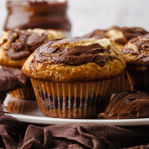A Nutella muffin on a plate.