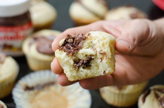 Nutella Swirl Muffins: Basic buttermilk muffins get a jazzy upgrade with Nutella swirled into every bite.