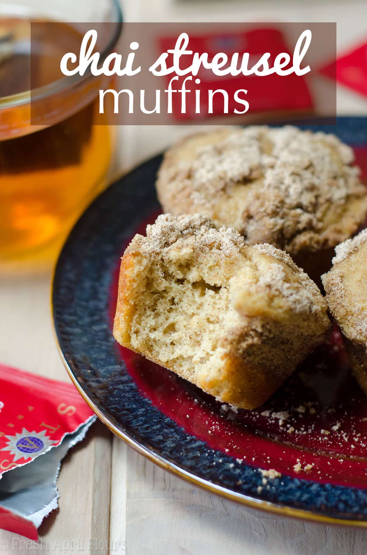 Chai Spiced Muffins: Buttery, brown sugar muffins spiced with cardamom and topped with a chai spiced streusel give a whole new dimension to your morning muffin. via @frshaprilflours