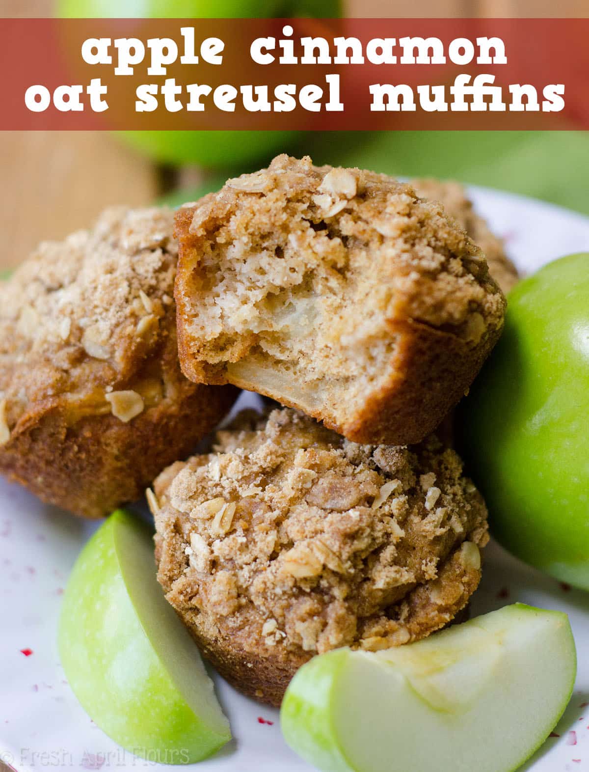 Apple Cinnamon Oat Streusel Muffins: Moist and tender muffins full of tart, chunky apples and topped with a melt-in-your-mouth cinnamon and oat streusel. A great staple muffin recipe for fall! via @frshaprilflours