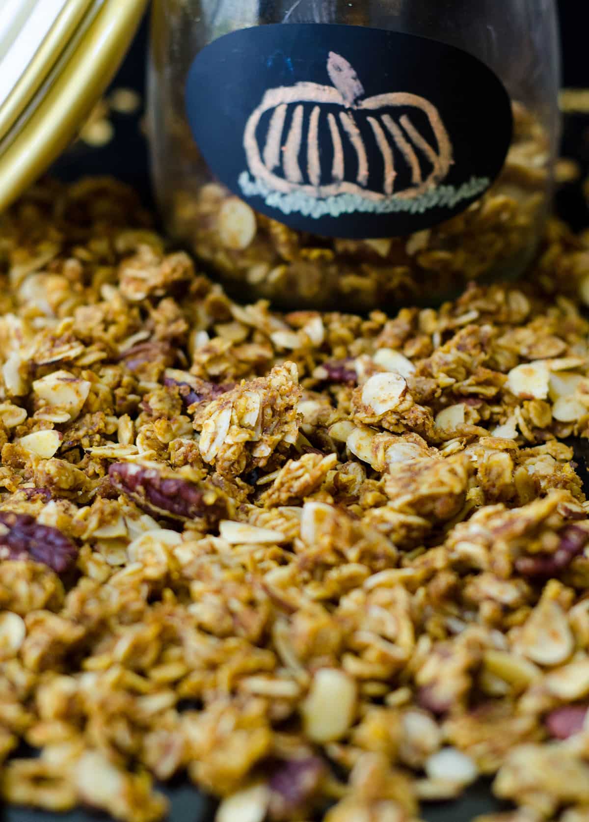Soft-Baked Pumpkin Pie Granola: Homemade spiced granola gets a pumpkin flair thanks to real pumpkin, and sweetened with brown sugar and maple syrup. Not your ordinary crunchy granola-- this stuff is soft like pie!