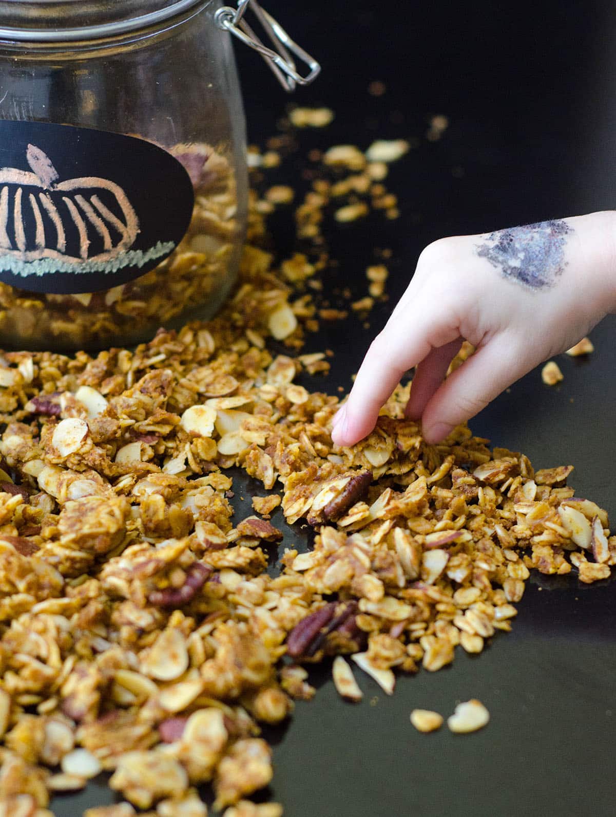 Soft-Baked Pumpkin Pie Granola: Homemade spiced granola gets a pumpkin flair thanks to real pumpkin, and sweetened with brown sugar and maple syrup. Not your ordinary crunchy granola-- this stuff is soft like pie!