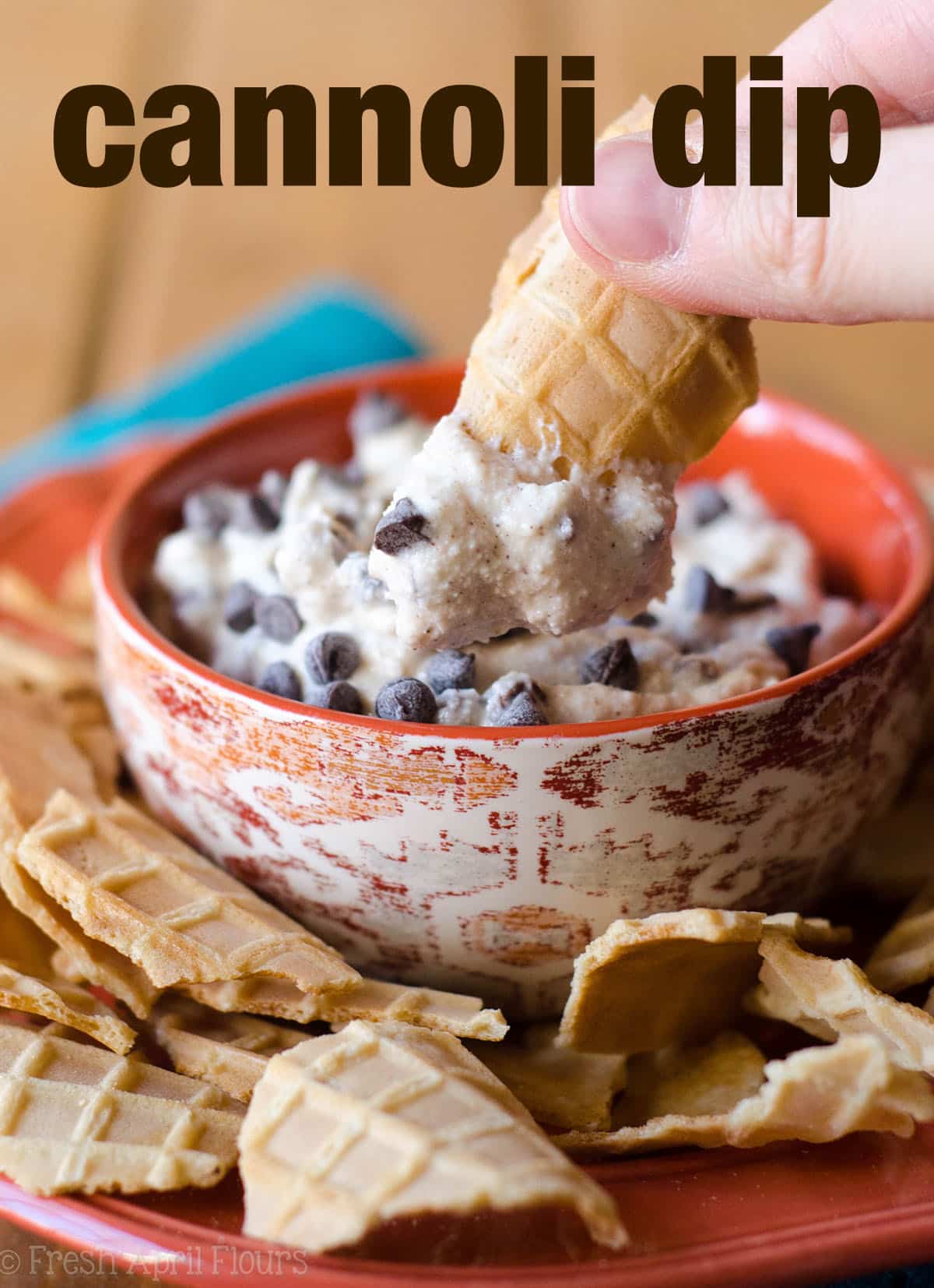 Cannoli Dip: All the taste you love from a cannoli without all the hard work of filling shells. Serve with broken waffle cone pieces for a deconstructed treat. via @frshaprilflours